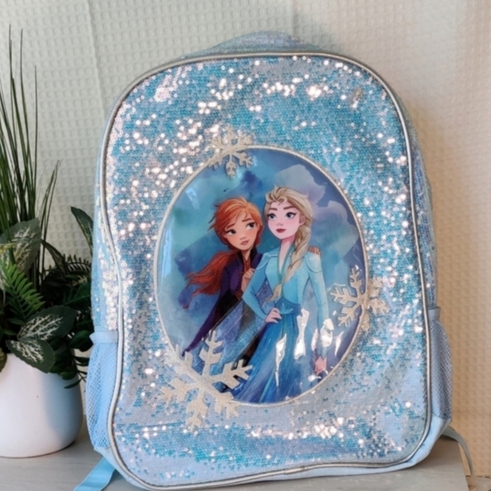 Disney Frozen ll Elsa and Ana Light Blue Sequins & Snowflakes Backpack